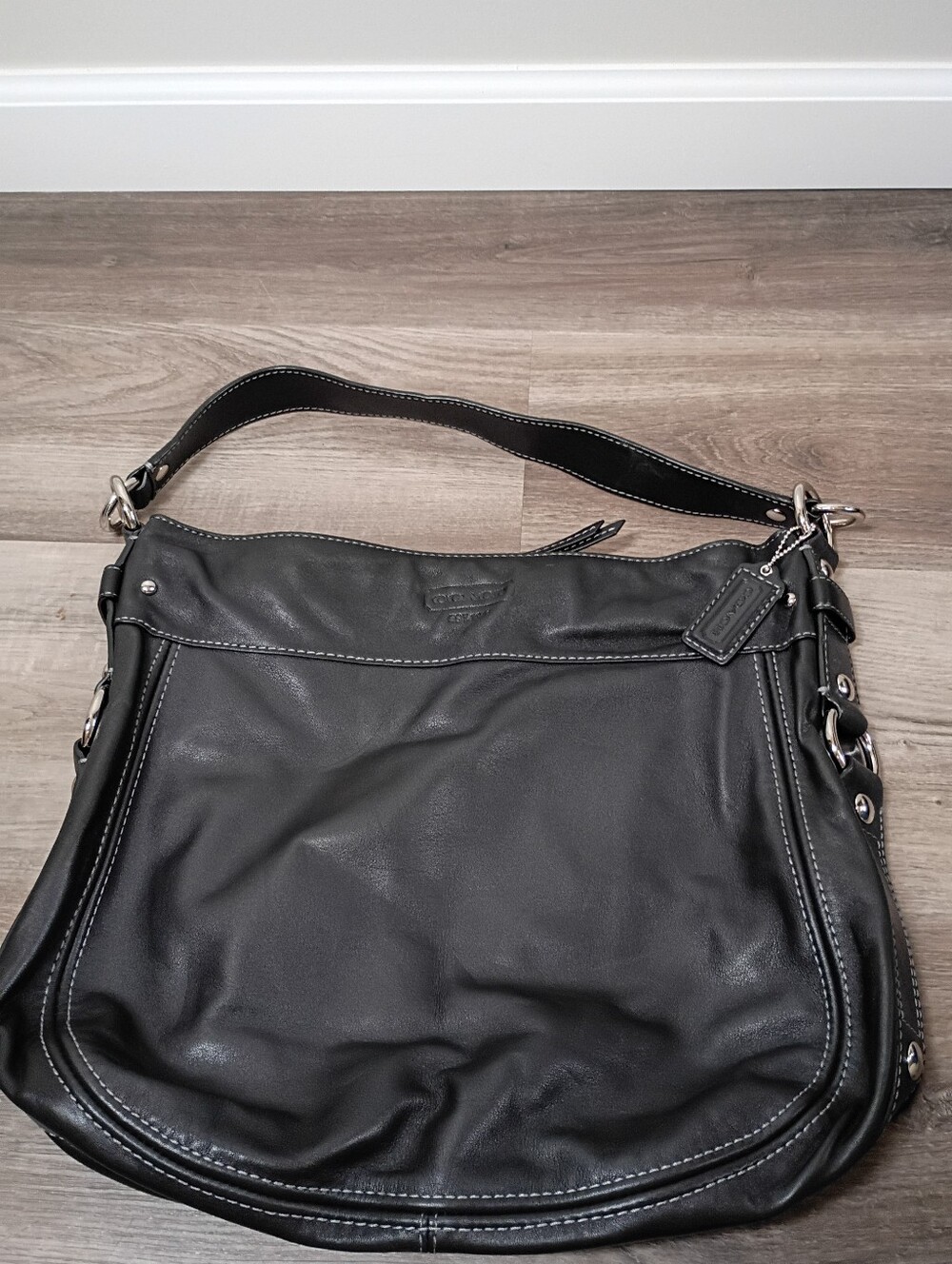 Coach Vintage Y2K Classic Casual Black Leather Zoe Hobo Shoulder Tote Bag Chunky